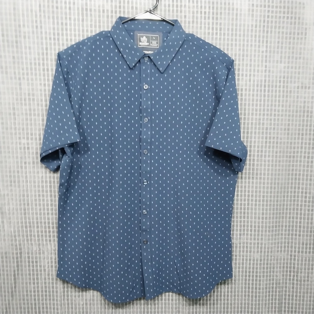 Rugby University Mens Button Up Shirt Stretch Short Sleeve Large Blue